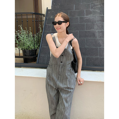 2025 THE MIND linen cotton striped casual overalls 205 summer new Korean version simple onesie 051AX