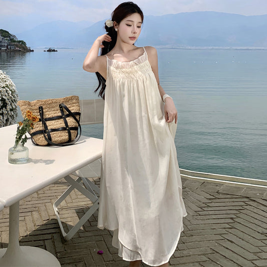 2025 Seaside Banna Yunnan Holiday Dress  Niche Premium Sense Simple Super Immortal Fungus Edge Folded Suspender Skirt