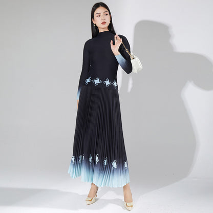 2025 Pleated suit women's fashion two-piece set spring and summer new printed slim-fit top pendant versatile skirt