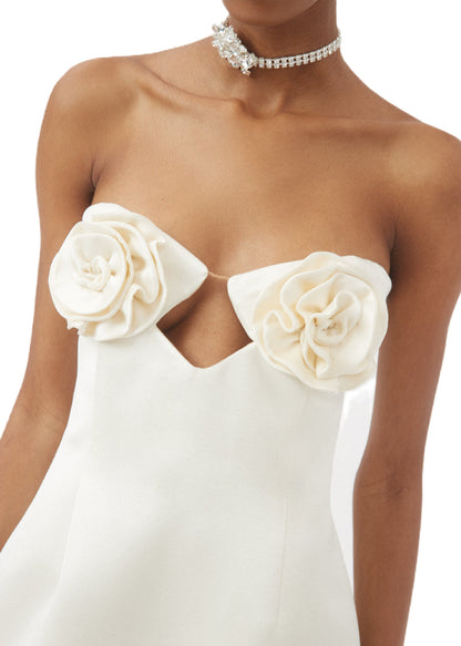 2025 Summer European and American Flower Chest Cup Hollow Slim off-Shoulder Invisible Shoulder Strap Tube Top Package Hip Skirt for Women