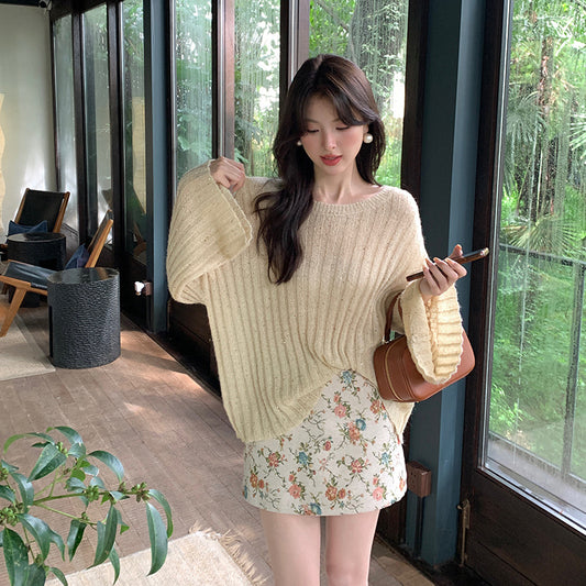 2025 popular autumn new Korean version versatile loose long-sleeved wool knitted sweater women's crew neck sweater 25017