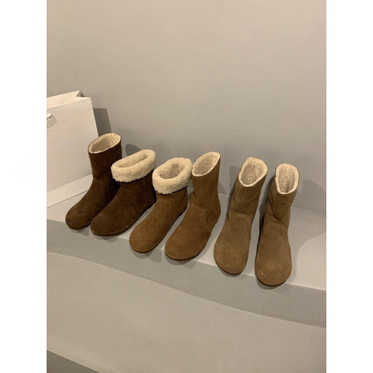 2025  Two-wear snow boots for women's winter popular new Mori retro fluffy short boots with velvet cotton shoes