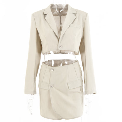 2025 ins summer new fashion casual suit women's long-sleeved cardigan one-button top hip skirt