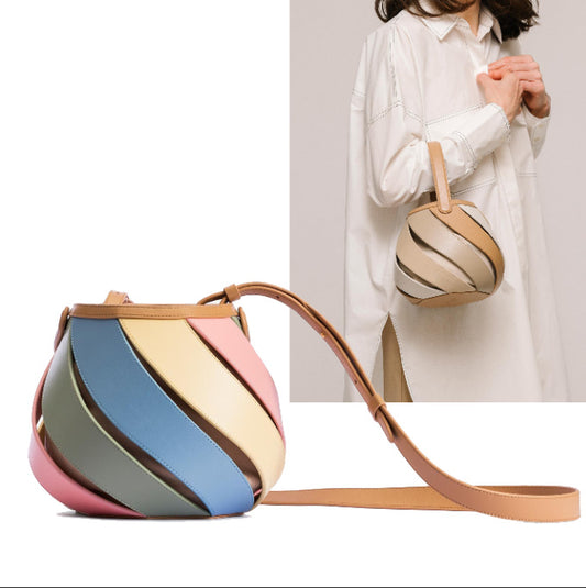XIANGTUIBAO Round Contrast Color Portable Messenger Bag Hand Bags Cross-Border Niche Shoulder Bag Diamond Quilted Stitching Bucket Bag