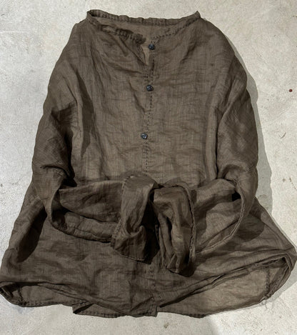 2025    23/3 Xiaochu, inner literary and retro light and thin ramie loose shoulder crew neck button-down shirt