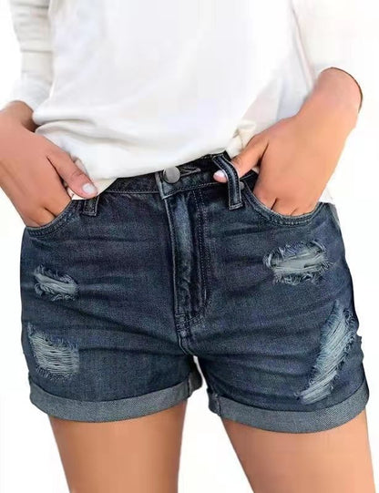 2025 2025 Popular trade ripped flanged denim shorts women
