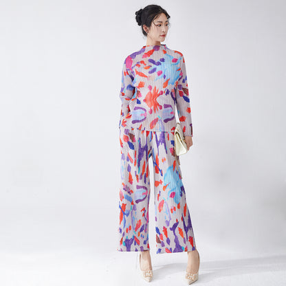 2025 suit, autumn two-piece set, high-end wear, a complete set of printed long-sleeved T-shirts, tops, and versatile straight-leg pants are trendy.