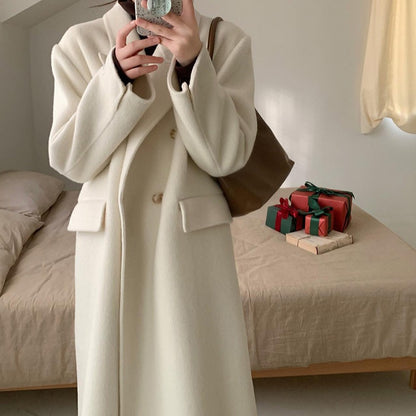 2025 Double-breasted flap Korean extended suit collar double-sided wool coat temperament popular autumn and winter woolen coat women