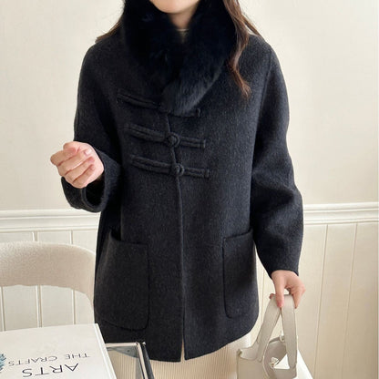 2025 Fox hair can be removed from the new Chinese buckle diagonal buckle, double-sided wool jacket woolen coat women's new autumn and winter models