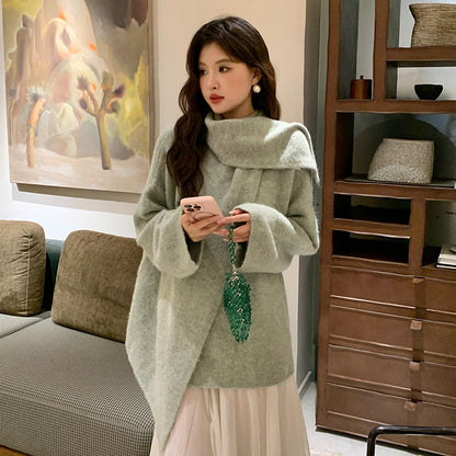 2025 Thirteen Lines Autumn and Winter New Temperament Wool Long Scarf Knitted Sweater Versatile Top Women 25154