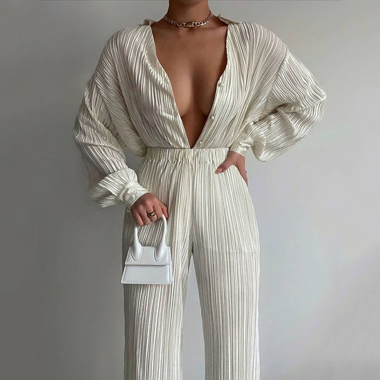 2025 eBay hot summer new fashion suit street shot Internet celebrity lace cardigan top slightly pull loose trousers