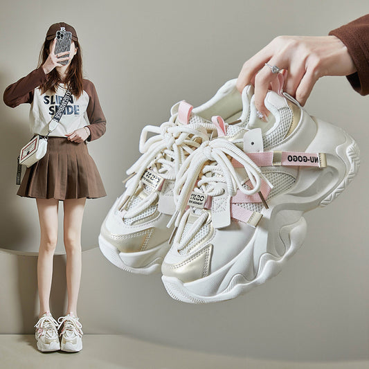 2025  ins Korean version of the new dad shoes girl  spring student sports running casual thick sole height increase FB3305-1