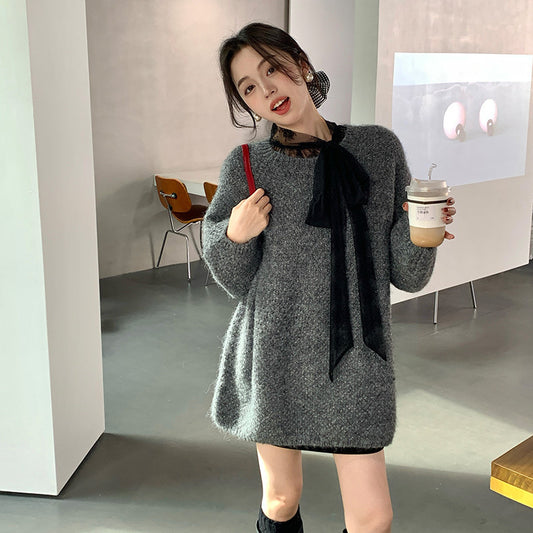 2025 popular autumn and winter loose long-sleeved temperament wool long-sleeved solid color knitted sweater sweater women 25193