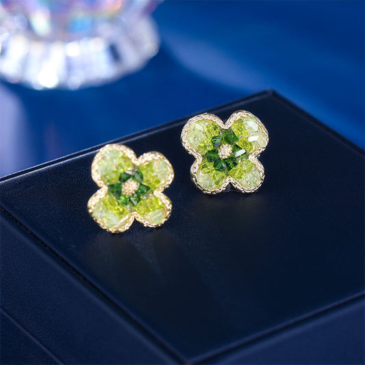 2025 S925 Silver Needle Small Fresh Mori Earrings Summer Versatile Earrings Female Sweet Temperament Earrings Crystal Flower Earrings