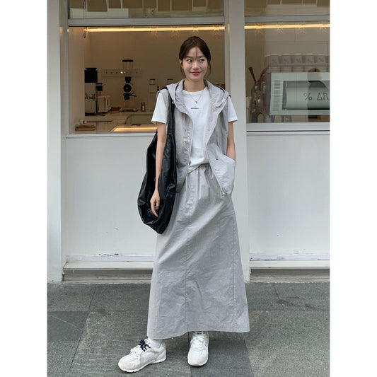 2025 THE MIND hooded casual vest + skirt set 2025 spring and summer Korean version sports two-piece set women T035