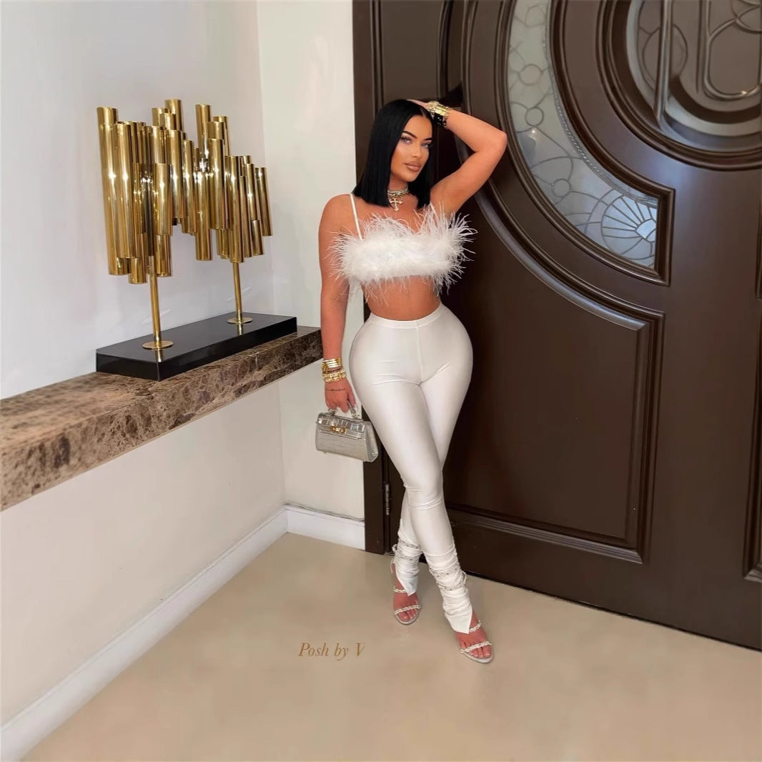 summer new women's clothing New Popular trade personalized sexy wind suspender backless tube top hip trousers set