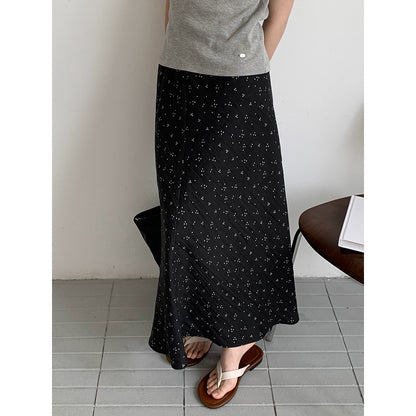 2025 THE MIND Tencel linen floral skirt 2025 summer new high waist thin versatile A-shaped skirt 019AX