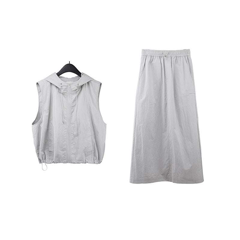 2025 THE MIND hooded casual vest + skirt set 2025 spring and summer Korean version sports two-piece set women T035