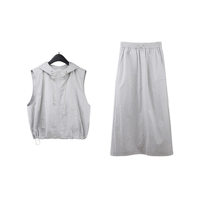 2025 THE MIND hooded casual vest + skirt set 2025 spring and summer Korean version sports two-piece set women T035
