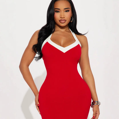 Popular,  and the United States summer new women's clothing New Popular trade sexy babes solid color neck halter waist tight dress
