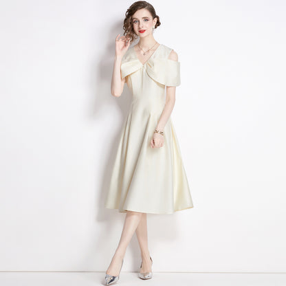 Elegant celebrity temperament feminine dress high-end bow waist dress dress annual meeting big swing dress
