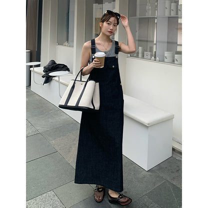 2025 THE MIND denim strap skirt 2025 thirteen lines early spring new Korean version design long suspender skirt T211