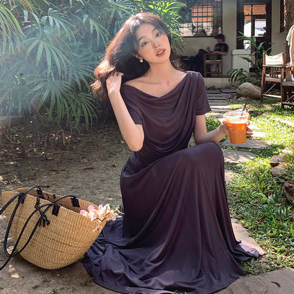 2025 spring and summer temperament knitted swing collar short sleeves + high waist skirt two-piece suit female 89261
