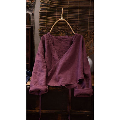 2025  22/7 Mulberry, early autumn literary and retro linen stand-up collar diagonal placket with shoulder-length short small cardigan