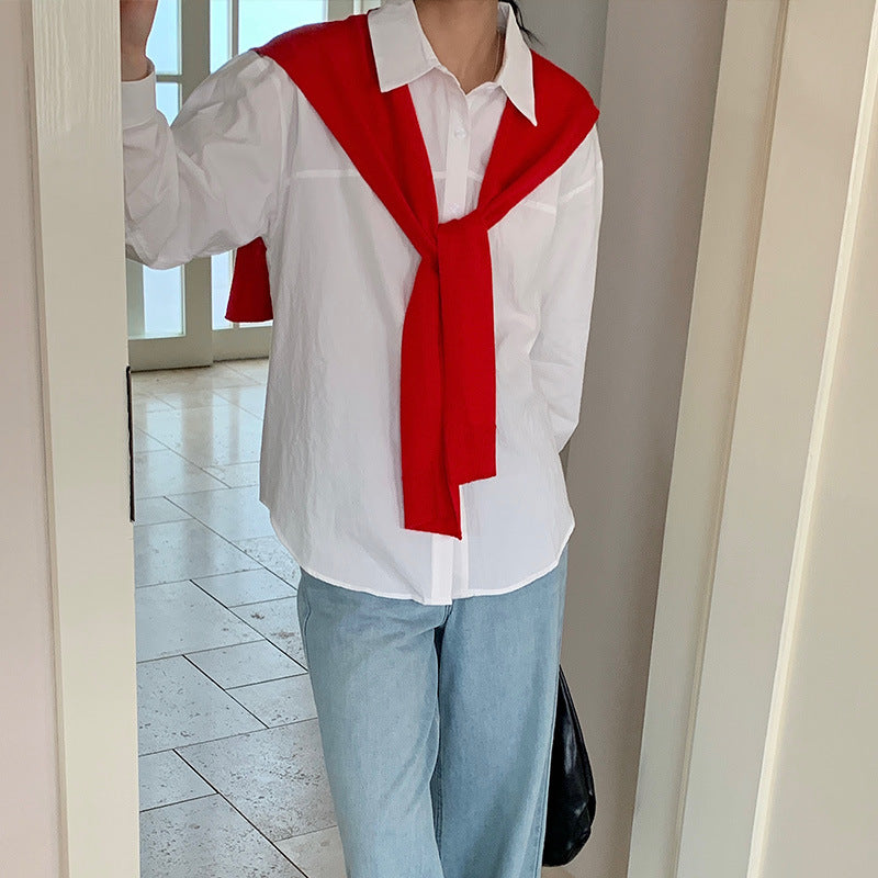 [Customized] Shirt girl  spring new high-count pure cotton white medium and long shirt commuting lazy wind