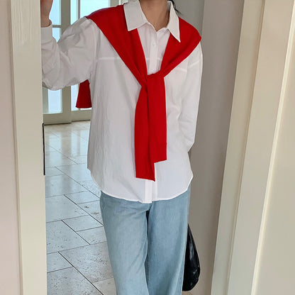 [Customized] Shirt girl  spring new high-count pure cotton white medium and long shirt commuting lazy wind