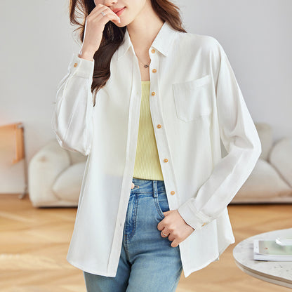 [Customized] Wooden button green shirt women's long sleeves  spring clothes new medium and long top loose shirt