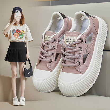 2025  summer new Korean version ins breathable little white shoes women's hollow casual board shoes thick-soled versatile muffin shoes M15