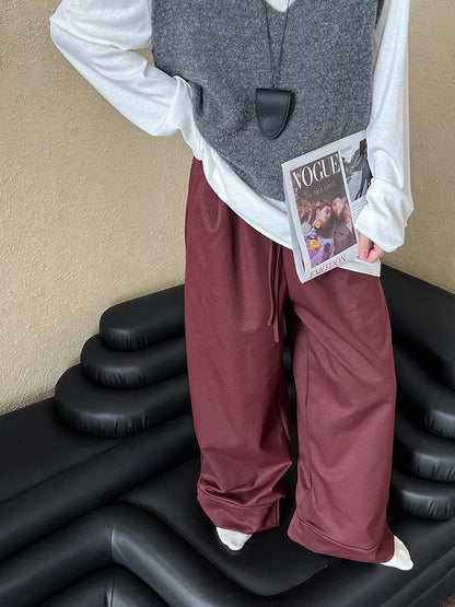 Luxi, simple drawstring big pants wide-leg pants women's popular autumn new elastic waist casual pants straight pants 1813