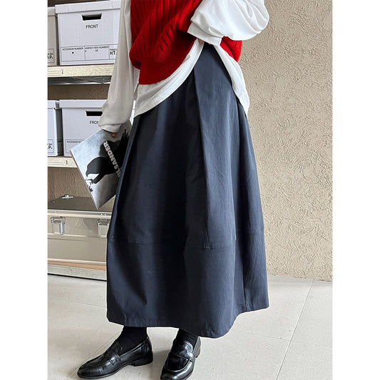 Luxi, autumn Korean new simple pleated skirt women's new hip-covering and thin bud A-shaped umbrella skirt 1812