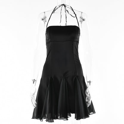 2025 New women's clothing sexy pure desire Spice Girls ruffle edge short skirt one-word collar backless neck dress
