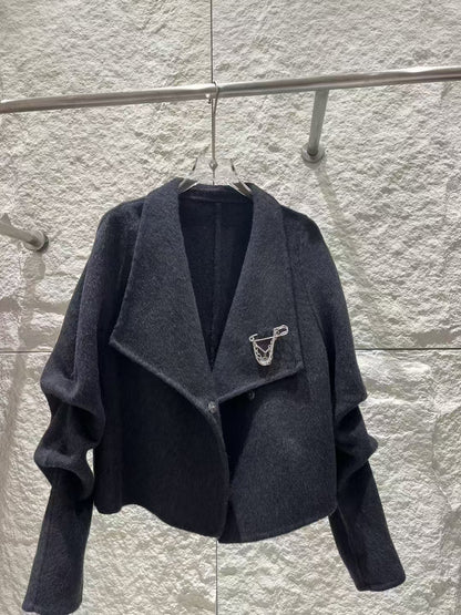 2025 Mulberry silk rabbit hair wool suit collar shoulder sleeve single-breasted double-sided wool coat woolen jacket to keep warm in autumn and winter
