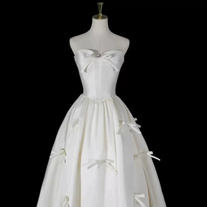 2025 Super fairy  satin light wedding dress  new simple yarn white tube top bridal engagement dress welcome out