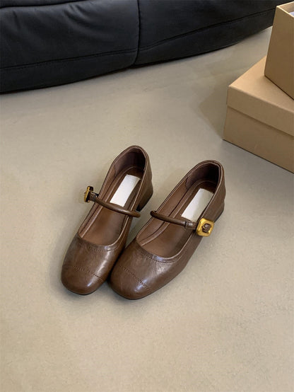 2025  evening wind light mouth single shoes women's thick heel popular autumn new Korean version small leather shoes retro medium heel Mary Jane shoes