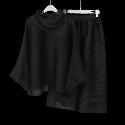 2025 suit spring and summer women's two-piece set slightly fat high-end women's bat-sleeved top loose seven-point casual pants tide
