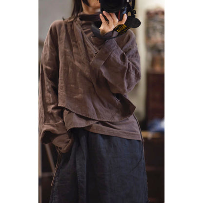 2025  22/7 Mulberry, early autumn literary and retro linen stand-up collar diagonal placket with shoulder-length short small cardigan