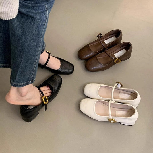 2025  evening wind light mouth single shoes women's thick heel popular autumn new Korean version small leather shoes retro medium heel Mary Jane shoes