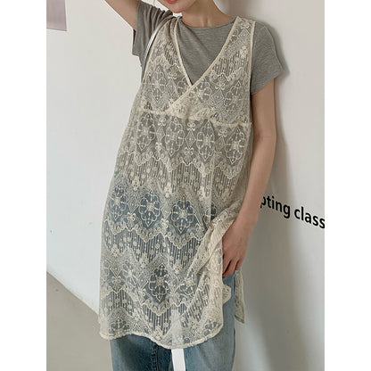 2025 THE MIND lace hollow blouse 2025 summer new design sense niche stacking suspender skirt 020AX