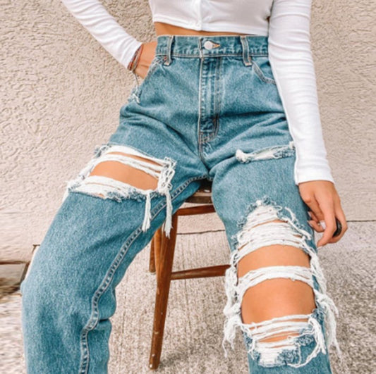 2025 The Spring Festival is not closed, and the stock is sufficient. Popularan, 2025n and Popular trade retro ripped jeans for women
