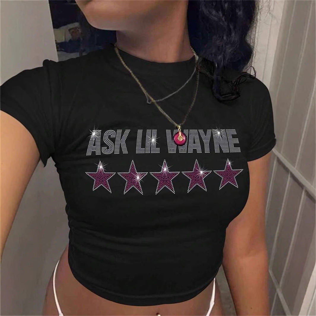 summer new women's clothing New Popular trade fashion trend printing slim-fitting short T-shirt short sleeve