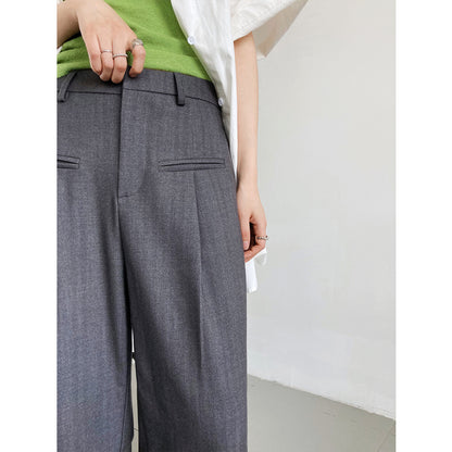 Luxi, spring and autumn design double pocket drape floor pants women's Korean version loose casual wide-leg suit pants 1056