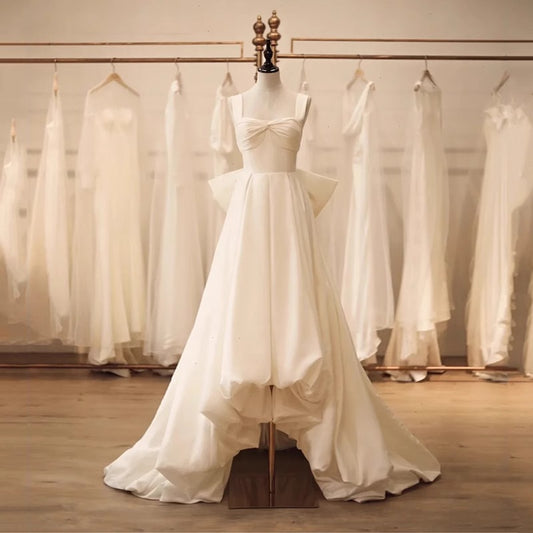 2025 Satin light wedding dress Bridal simple  suspender satin backless super fairy go out Sansen welcome Hepburn dress