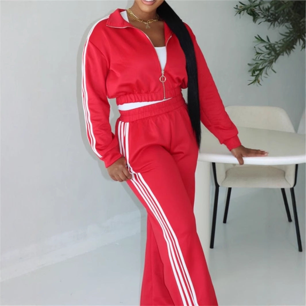 Autumn new New  fashion loose leisure sports style solid color long-sleeved top jacket trousers suit women