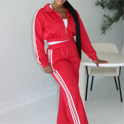Autumn new New  fashion loose leisure sports style solid color long-sleeved top jacket trousers suit women