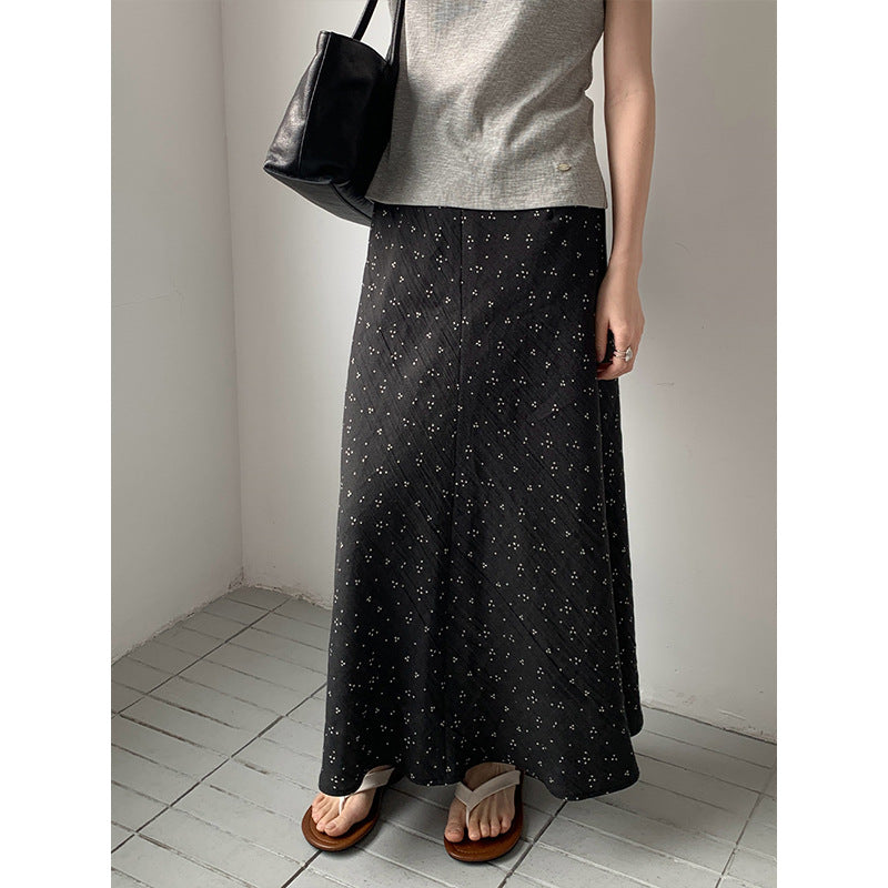 2025 THE MIND Tencel linen floral skirt 2025 summer new high waist thin versatile A-shaped skirt 019AX