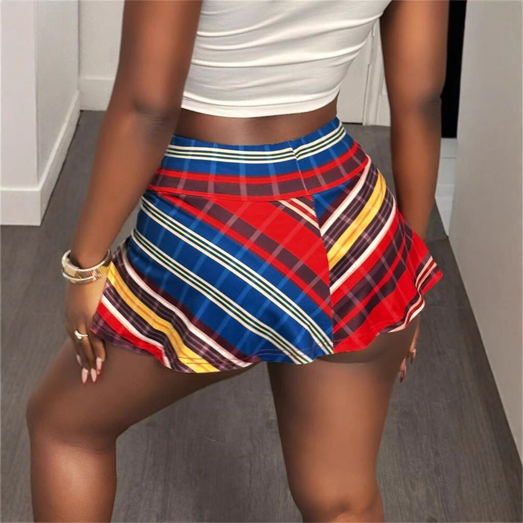 summer new women's clothing New Popular trade personalized trend splicing printing tether waist skirt